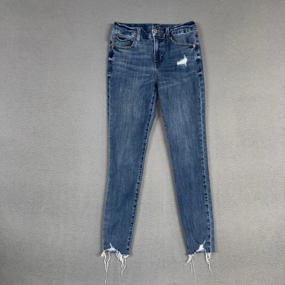 Express Jeans Womens Small 0/2/4 Blue Mid Rise Skinny Stretch Distressed Denim